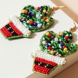 Christmas Cactus Seed Bead Earrings